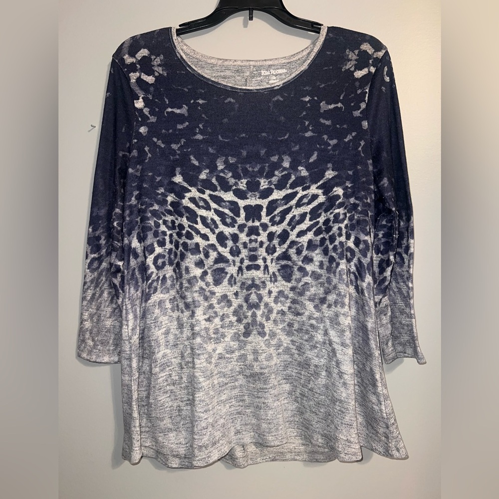 Kim Rogers Blue Leopard Print 3/4 Sleeve Blouse
